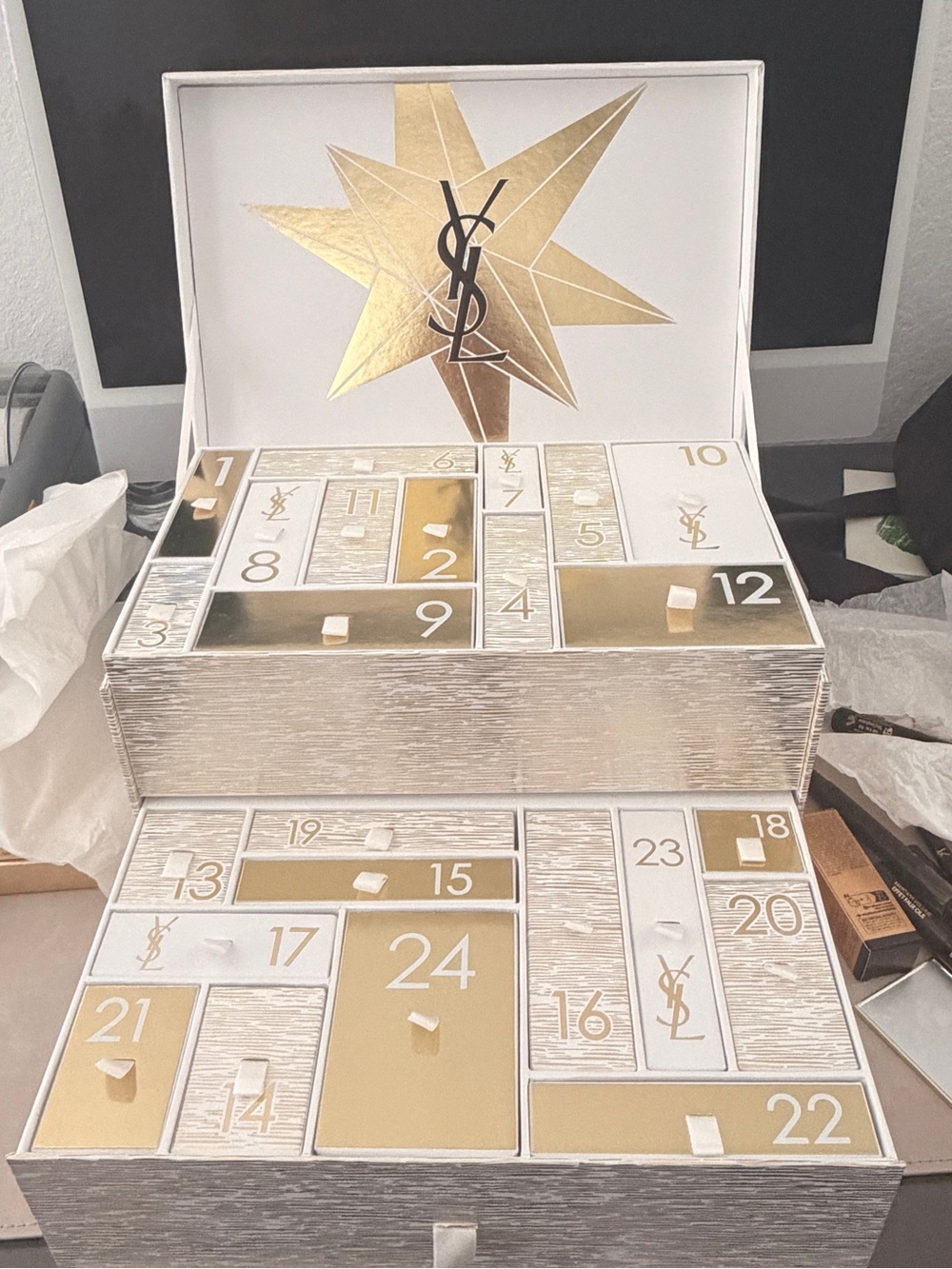 Yves Saint Laurent Gold‎ and White Luxury Countdown Box (EMPTY)